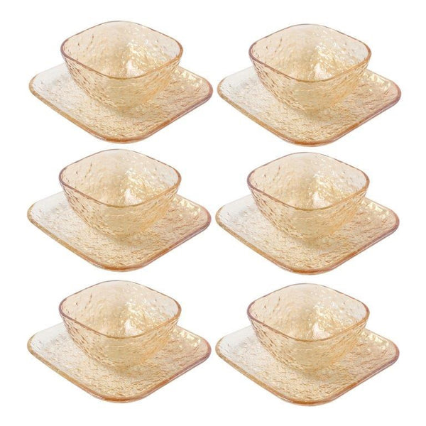 Crystal Glass Ice Cream and Dessert Bowl with Saucer Set of 12 Pcs 10*6.5/15.5*1.5 cm (Ctn Box 6 units)