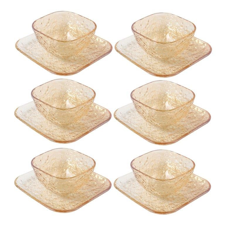 Crystal Glass Ice Cream and Dessert Bowl with Saucer Set of 12 Pcs 10*6.5/15.5*1.5 cm (Ctn Box 6 units)