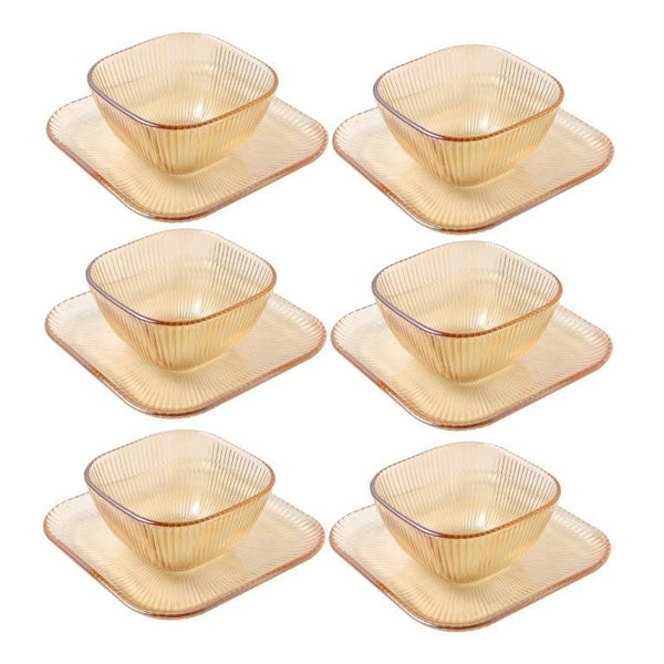 Crystal Glass Ice Cream and Dessert Bowl with Saucer Set of 12 Pcs 10*6.5/15.5*1.5 cm (Ctn Box 6 units)