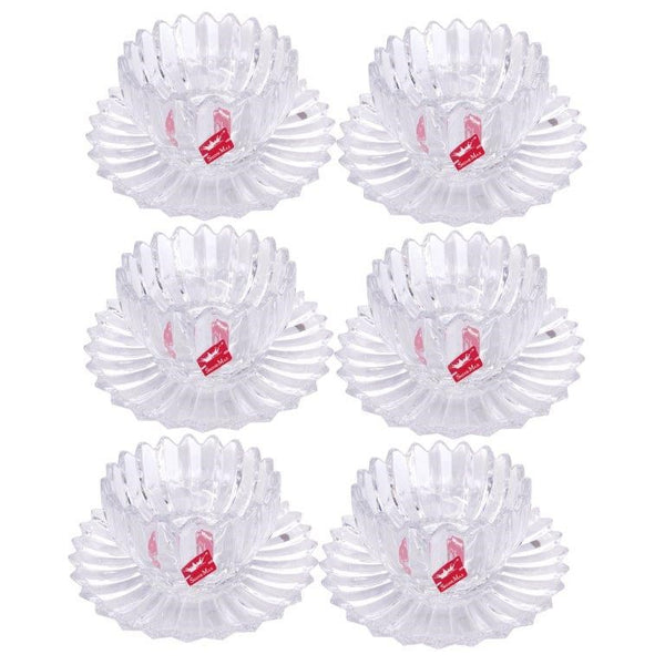 Crystal Glass Ice Cream and Dessert Bowl with Saucer Set of 6 Pcs  10*6.5/16 cm (Ctn Box 4 units)