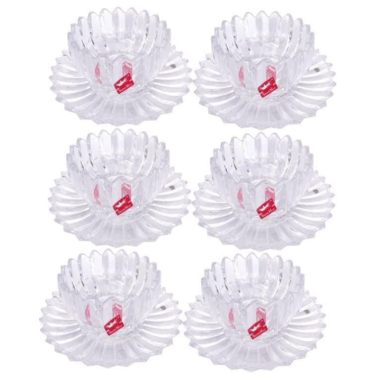Crystal Glass Ice Cream and Dessert Bowl with Saucer Set of 6 Pcs  10*6.5/16 cm (Ctn Box 4 units)
