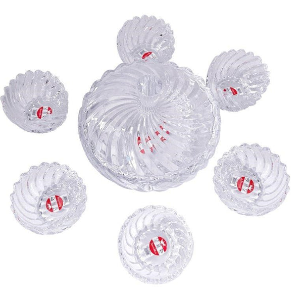 Crystal Cut Glass Ice Cream and Dessert Bowl Set of 7 Pcs 1100+1300 ml  (Ctn Box 6 units)