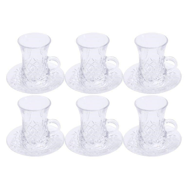 Premium Clear Glass Tea cup with Saucer Set of 6 Pcs 11/110 ml  (Ctn Box 8 units)
