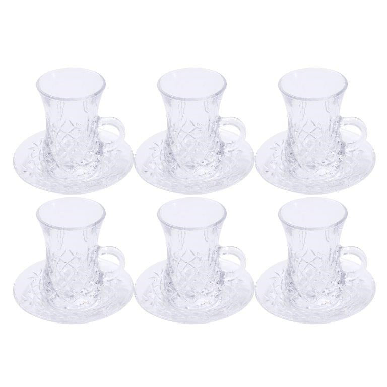 Premium Clear Glass Tea cup with Saucer Set of 6 Pcs 11/110 ml  (Ctn Box 8 units)