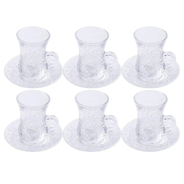 Premium Clear Glass Tea cup with Saucer Set of 6 Pcs 11/110 ml  (Ctn Box 8 units)