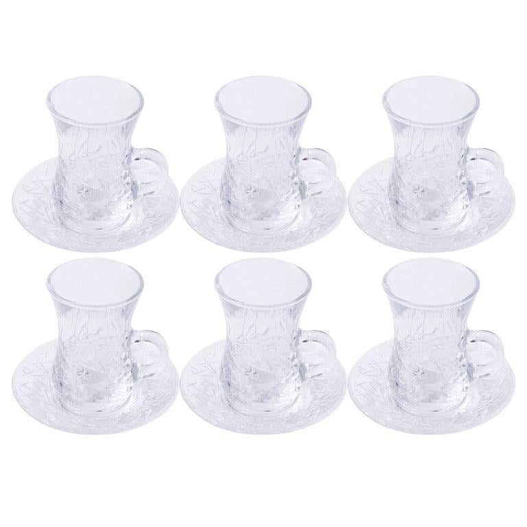 Premium Clear Glass Tea cup with Saucer Set of 6 Pcs 11/110 ml  (Ctn Box 8 units)