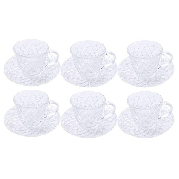 Premium Clear Glass Tea cup with Saucer Set of 6 Pcs 15/220 ml  (Ctn Box 8 units)