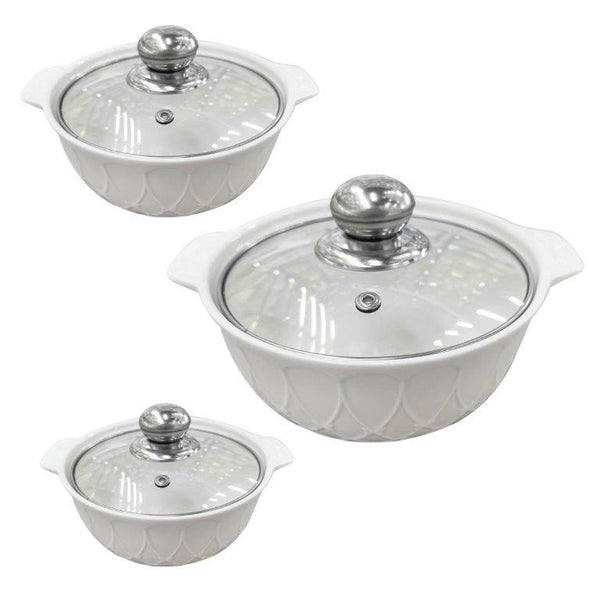 White Ceramic Gold Rim Bowl Fine Porcelain Casserole Set of 3 Pcs 7''+8''+9''  (Ctn Box 8 units)