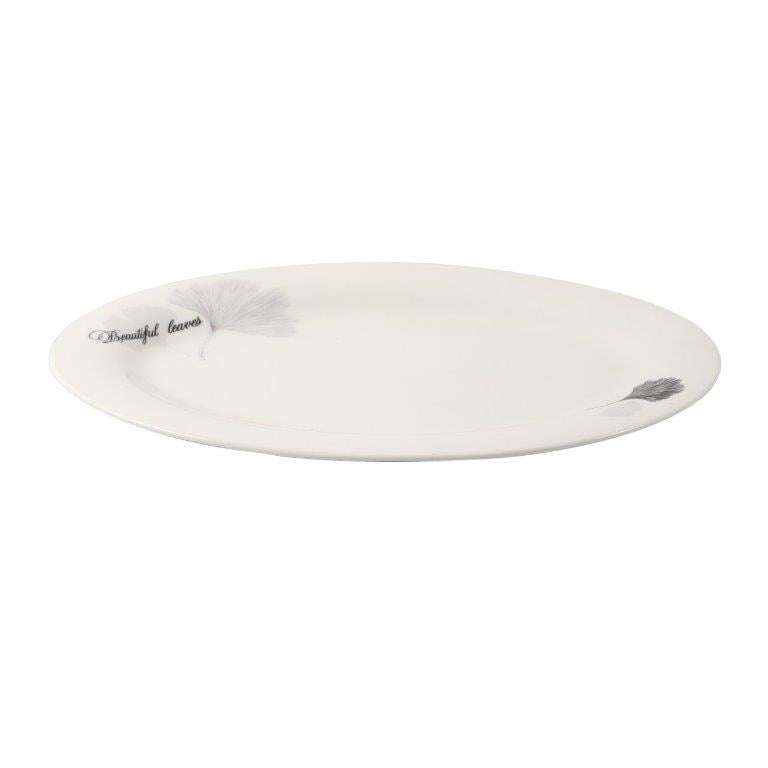 White Ceramic Floral Print Tableware Oval Serving Dish Plate 10''  (Ctn Box 40 units)