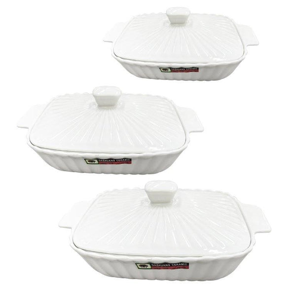 White Ceramic Plain Rim Bowl Fine Porcelain Casserole Set of 3 Pcs 11.5+12.5+13.5''  (Ctn Box 6 units)