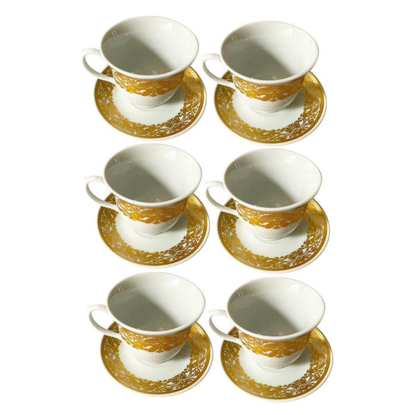 Ceramic Tea Cup and Saucer Set of 6 pcs Abstract Print 12.5cm/9*8.5 cm (Ctn Box 12 units)