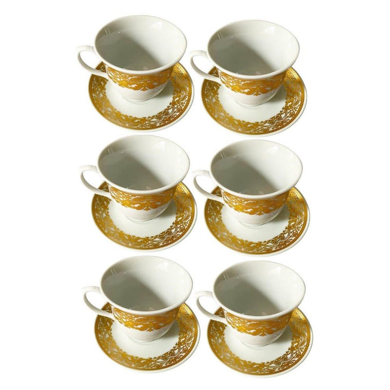 Ceramic Tea Cup and Saucer Set of 6 pcs Abstract Print 12.5cm/9*8.5 cm (Ctn Box 12 units)