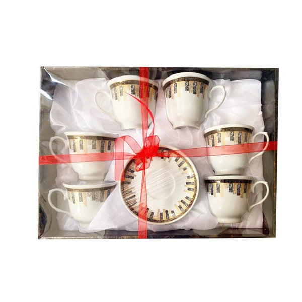 Ceramic Tea Cup and Saucer Set of 6 pcs Abstract Print 12.5cm/9*8.5 cm (Ctn Box 12 units)