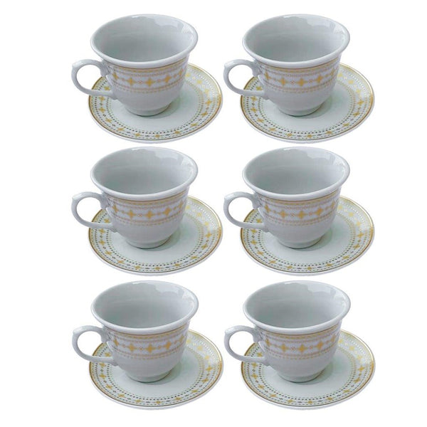 Ceramic Tea Cup and Saucer Set of 6 pcs Abstract Print 12.5cm/9*8.5 cm (Ctn Box 12 units)