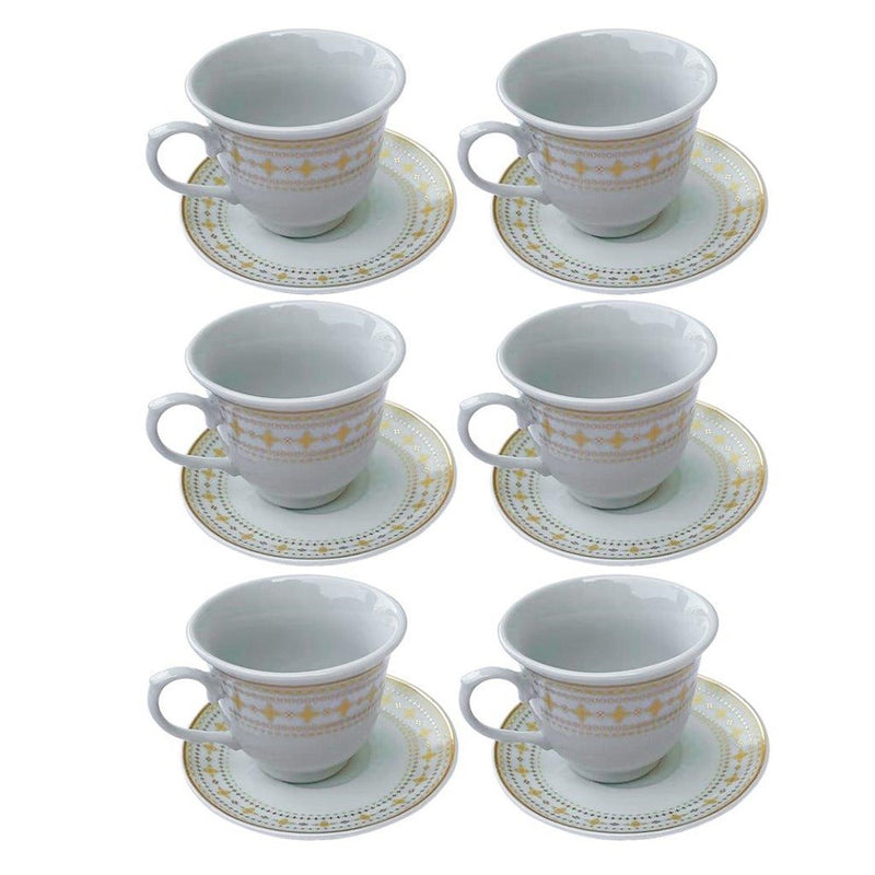 Ceramic Tea Cup and Saucer Set of 6 pcs Abstract Print 12.5cm/9*8.5 cm (Ctn Box 12 units)
