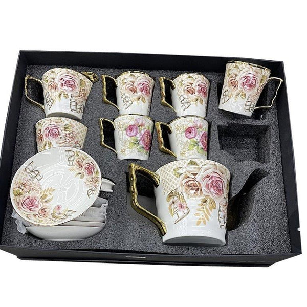 Ceramic Tea Cups and Saucer Set of 17 Pcs Floral Pattern 17pcsÃƒÂ¯Ã‚Â¼Ã‹â€ 7.5*7.5/13.5 cmÃƒÂ¯Ã‚Â¼Ã¢â‚¬Â°  (Ctn Box 6 units)