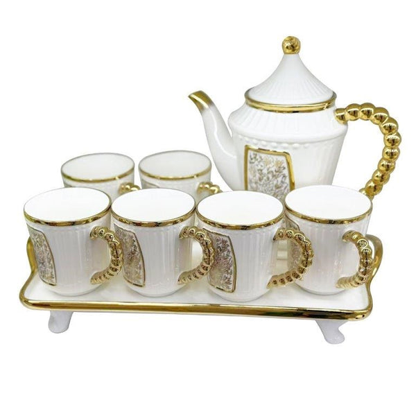 Ceramic Tea Cups with Kettle and Tray Set of 8 Pcs Abstract Print 8pcsÃƒÂ¯Ã‚Â¼Ã‹â€ 8.5*9.5/10*24 cmÃƒÂ¯Ã‚Â¼Ã¢â‚¬Â°  (Ctn Box 6 units)