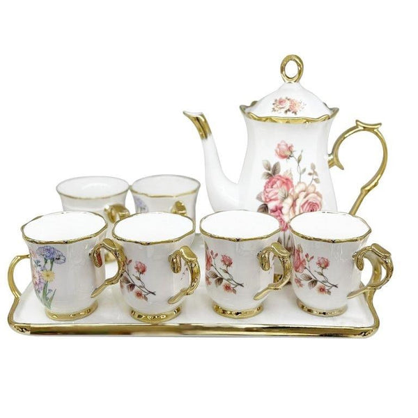 Ceramic Tea Cups with Kettle and Tray Set of 8 Pcs Abstract Print 8pcsÃƒÂ¯Ã‚Â¼Ã‹â€ 8*9/10*25 cmÃƒÂ¯Ã‚Â¼Ã¢â‚¬Â°  (Ctn Box 6 units)