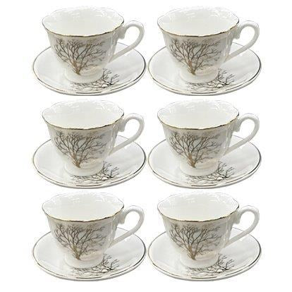 Ceramic Coffee Cup and Saucer Set of 6 Pcs Abstract Print 7*5.5/11 cm  (Ctn Box 20 units)