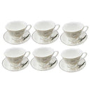 Ceramic Tea Cup and Saucer Set of 6 Pcs Abstract Print 9.5*7/14 cm  (Ctn Box 12 units)