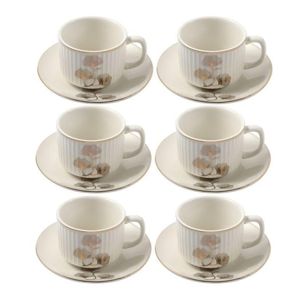 Ceramic Coffee Cup and Saucer Set of 6 Pcs Abstract Print 6.5*4.5/11 cm  (Ctn Box 20 units)