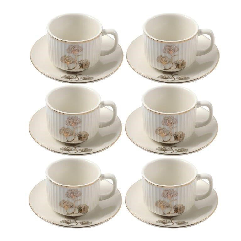 Ceramic Coffee Cup and Saucer Set of 6 Pcs Abstract Print 6.5*4.5/11 cm  (Ctn Box 20 units)