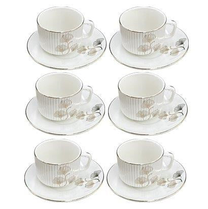 Ceramic Tea Cup and Saucer Set of 6 Pcs Abstract Print 7.5*5.5/14 cm  (Ctn Box 12 units)