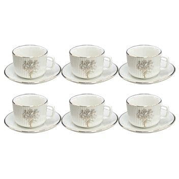 Ceramic Coffee Cup and Saucer Set of 6 Pcs Abstract Print 6.5*4.5/11 cm  (Ctn Box 20 units)