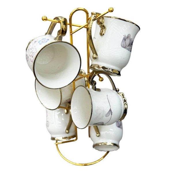 Ceramic Coffee Mug Set of 6 Pcs with Stand Floral Pattern shelf39 cm /9*10 cm  (Ctn Box 8 units)