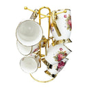 Ceramic Coffee Mug Set of 6 Pcs with Stand Floral Pattern shelf39 cm /8.5*10.5 cm  (Ctn Box 8 units)