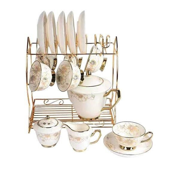 Ceramic Tea Cup Sugar Pot Kettle with plate and Stand Set 15/10*6.5 cm  (Ctn Box 4 units)