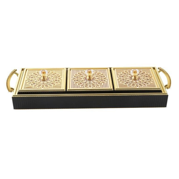 Deco Candy Box Nuts and Chocolates 3 Slot Serving Tray with Lid 47*7.5*8 cm  (Ctn Box 18 units)