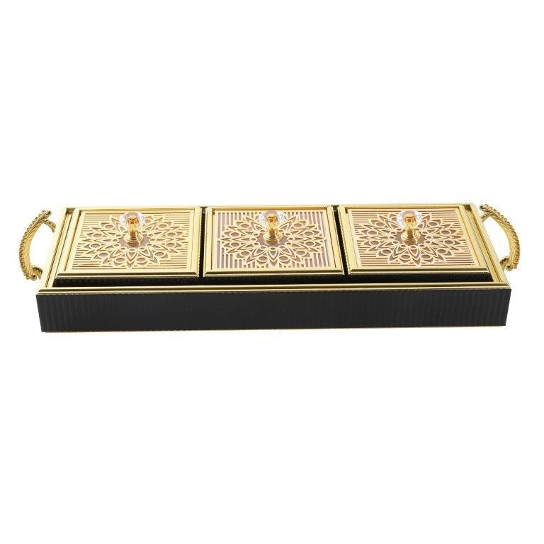 Deco Candy Box Nuts and Chocolates 3 Slot Serving Tray with Lid 47*7.5*8 cm  (Ctn Box 18 units)