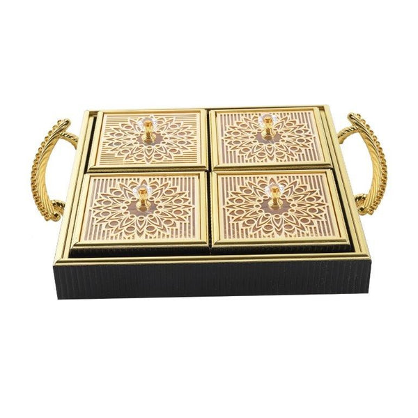 Deco Candy Box Nuts and Chocolates 4 Slot Serving Tray with Lid 34*30*8 cm  (Ctn Box 12 units)