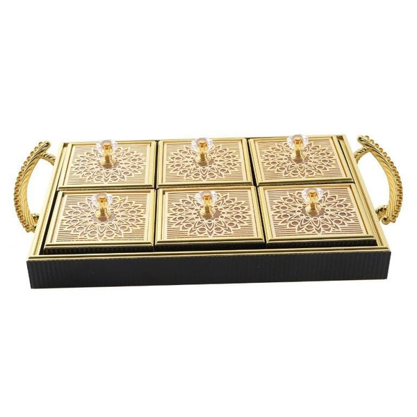 Deco Candy Box Nuts and Chocolates 6 Slot Serving Tray with Lid 47.5*30*8 cm  (Ctn Box 12 units)