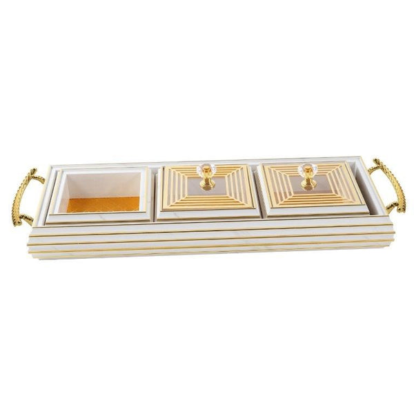 Deco Candy Box Nuts and Chocolates 3 Slot Serving Tray with Lid 47*7.5*8 cm  (Ctn Box 18 units)