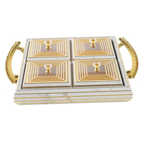 Deco Candy Box Nuts and Chocolates 3 Slot Serving Tray with Lid 34*30*8 cm  (Ctn Box 12 units)