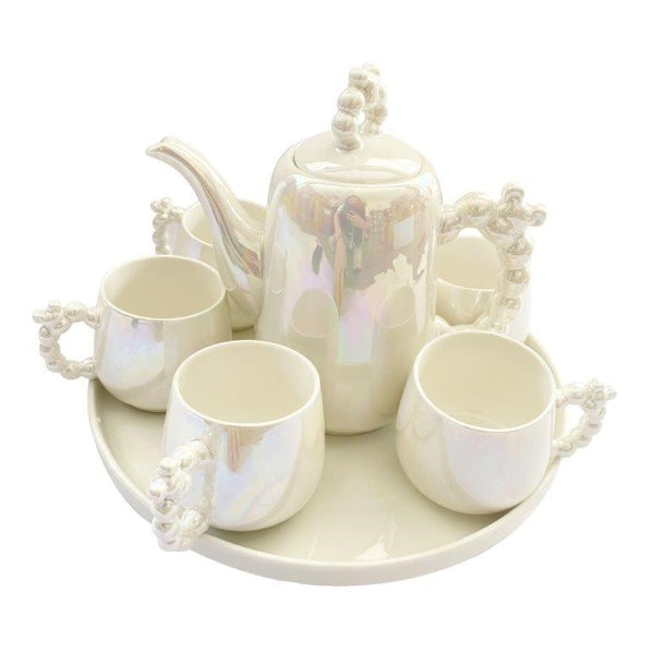 Ceramic Tea Cup with Kettle and Serving Tray Set of 8 Pcs ** 7*7.5/23*8/30.5*4.5 cm (Ctn Box 6 units)