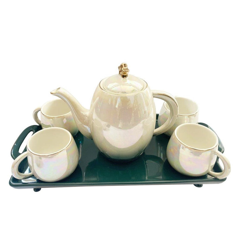 Ceramic Tea Cup with Kettle and Serving Tray Set of 8 Pcs ** 9*7.5/9.5*23.5/30.5*4.5cm  (Ctn Box 8 units)