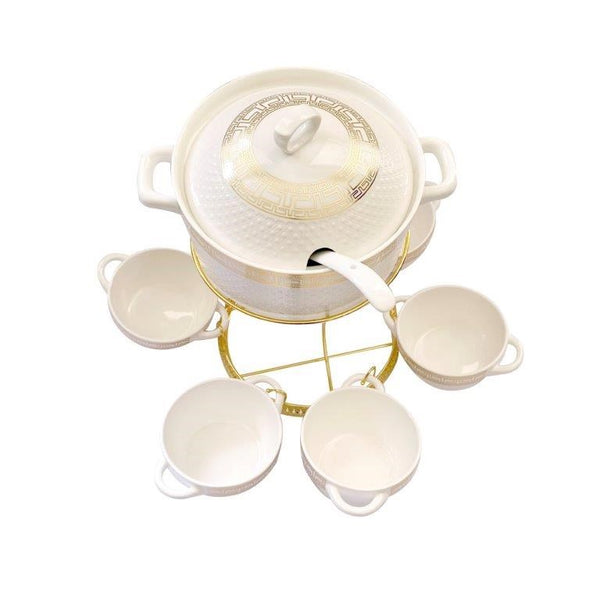 White & Gold Ceramic Soup Tureen Casserole Dish Bowl Set of 6 (Ctn Box 6 units)