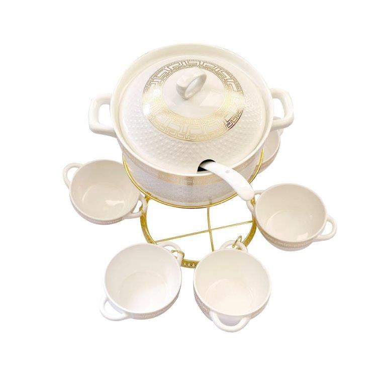 White & Gold Ceramic Soup Tureen Casserole Dish Bowl Set of 6 (Ctn Box 6 units)