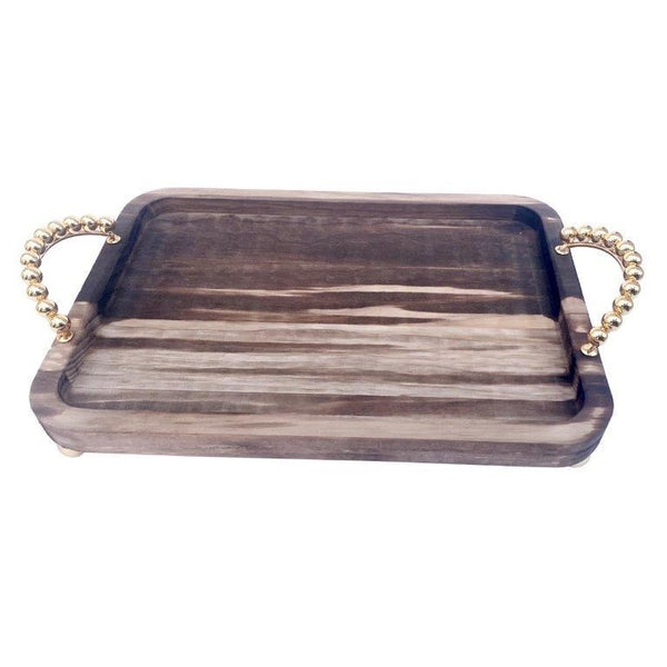 Wooden Serving Tray Set of 2 with Brass Handles 29*39+23*33 cm (Ctn Box 12 units)