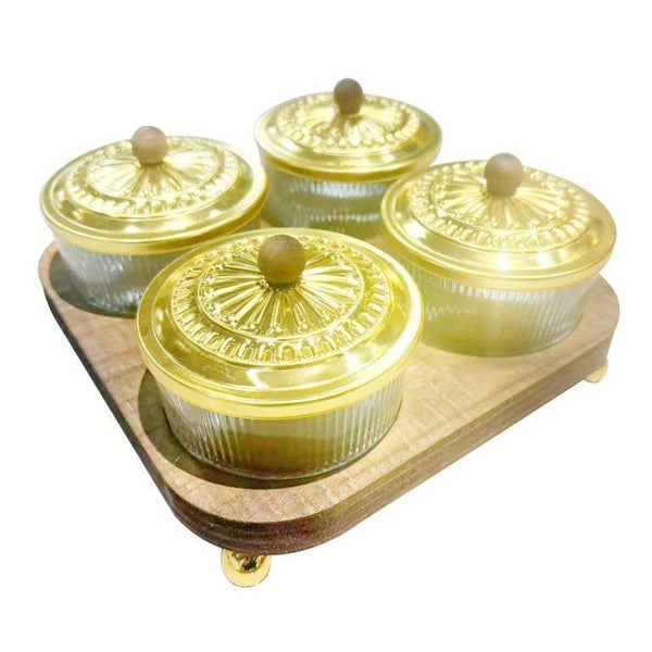 Deco Metal Fruit and Appetizer Jar Set with Wooden Tray 20*20 cm (Ctn Box 14 units)