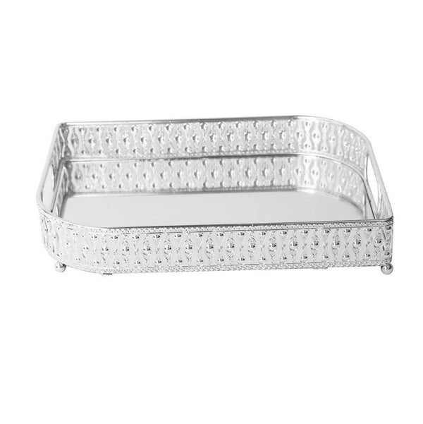Deco Silver Metal Rectangular Serving Tray Set of 2 Pcs 25*35/40*30 cm (Ctn Box 8 units)