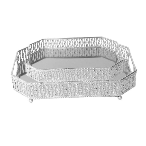 Deco Silver Metal Rectangular Serving Tray Set of 2 Pcs 34*24.50/30*39.5 cm (Ctn Box 8 units)