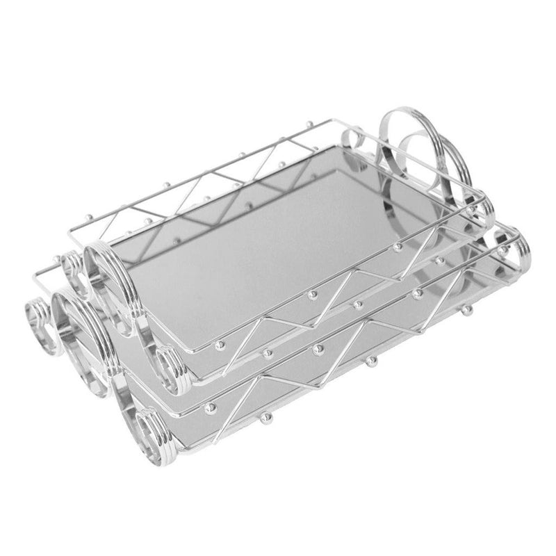 Deco Silver Metal Rectangular Serving Tray Set of 2 Pcs 38*25/43*30 cm (Ctn Box 8 units)