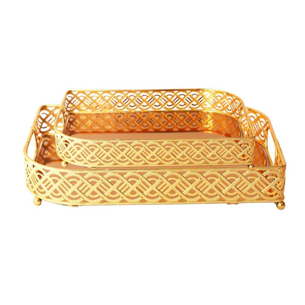 Deco Gold Metal Rectangular Serving Tray Set of 2 Pcs 35*25/30*40 cm (Ctn Box 8 units)