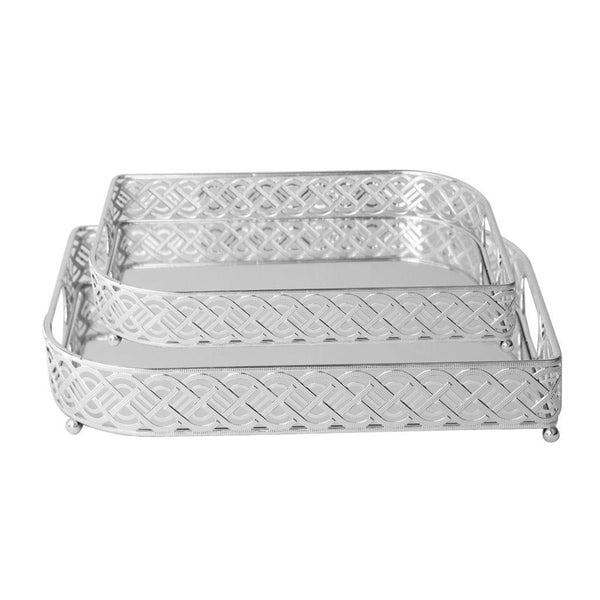 Deco Silver Metal Rectangular Serving Tray Set of 2 Pcs 35*25/30*40 cm (Ctn Box 8 units)