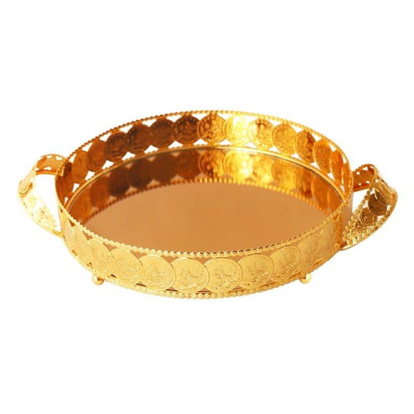 Deco Gold Metal Round Serving Tray Set of 2 Pcs (Ctn Box 8 units)