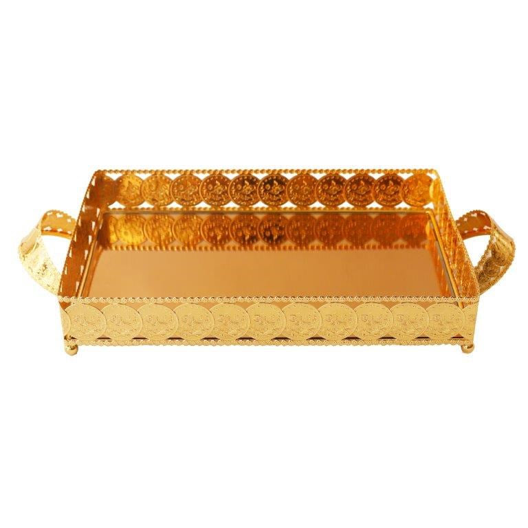 Deco Gold Metal Rectangle Serving Tray Set of 2 Pcs (Ctn Box 8 units)